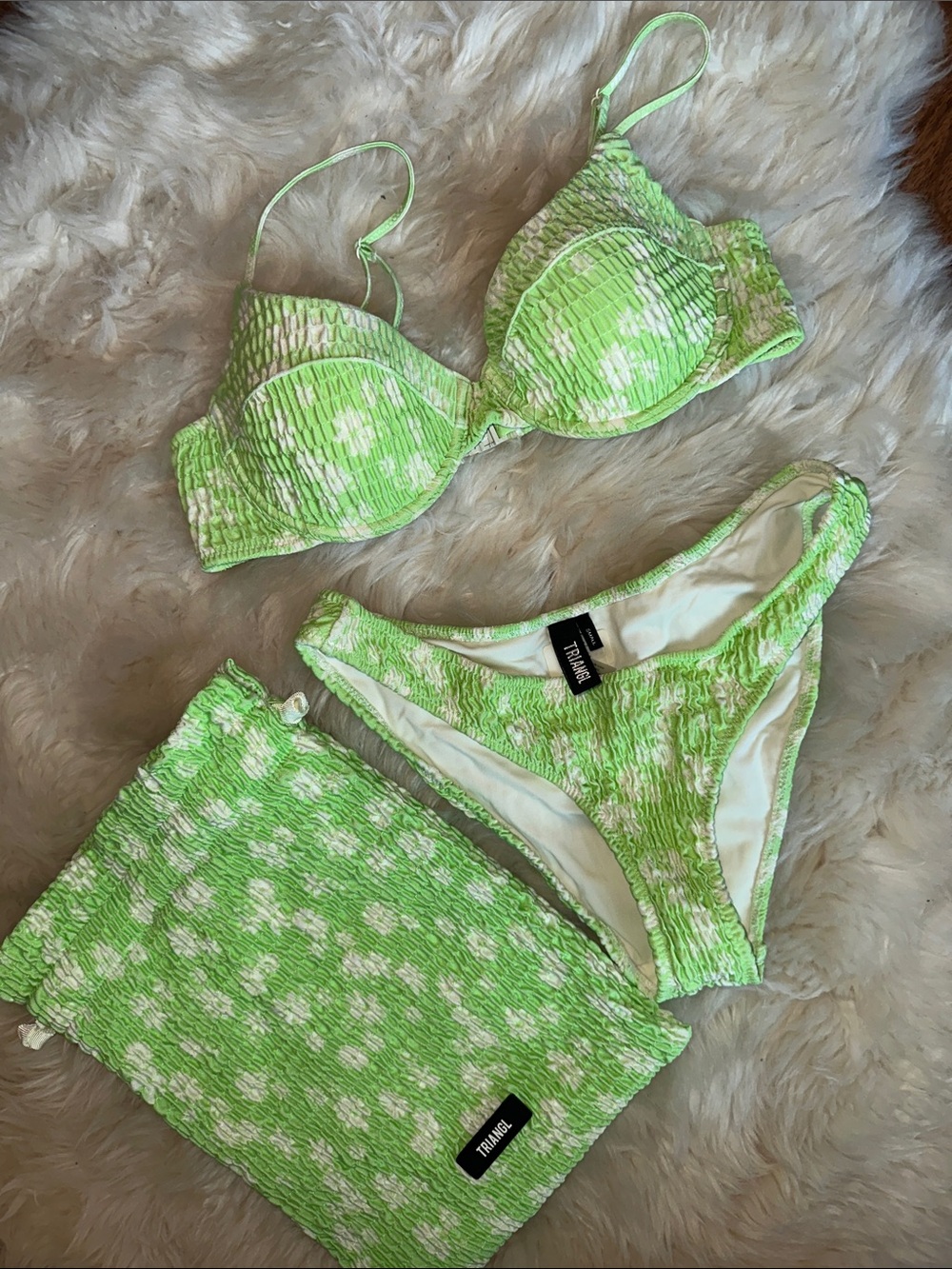 triangl swimwear Neon Lime Green Textured Bikini Set